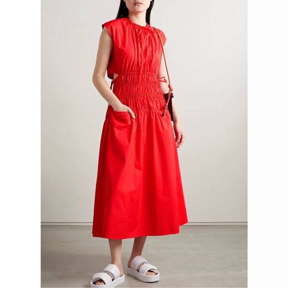 Proenza Schouler White Label Cotton Poplin Cutout Drawstring Midi